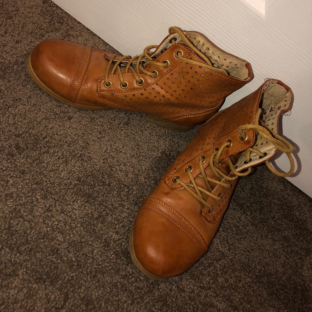 Brown cutout ankle booties